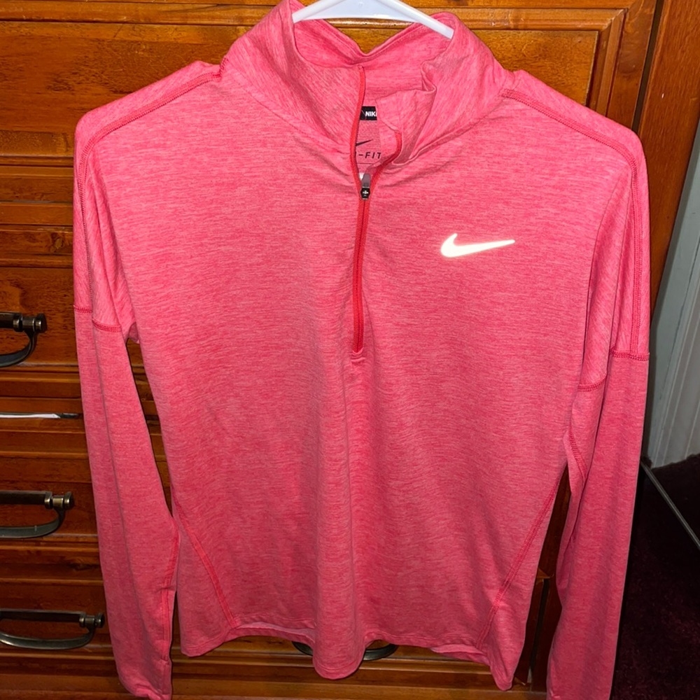 Nike coral pink dry fit quarter zip; size small. Part of Nike running line